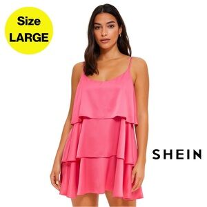 3/for $15 🍒 SHEIN Bright Pink Layered Dress 💖 (Size Large)